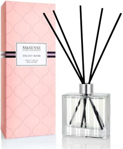 M&SENSE Duftstäbchen Set, 200ml Rose & Sandelholz Duft, Aroma Diffuser mit 7 Stäbchen, langanhaltender Raumduft für Badezimmer, Schlafzimmer, Regal, Geschenkidee für Sie, MSRD0107