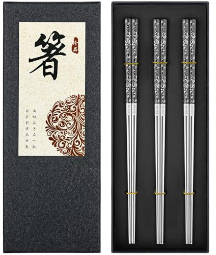 AJMDGW Baguettes en métal plaqué Titane, Baguettes réutilisables en Acier Inoxydable