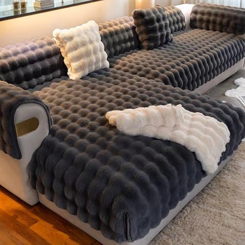Muzrunq Plüschsofa-Deckungs-Sofa-Slipper, 28x28 Zoll Kaninchen-Plüsch-Couch Couch, Nicht rutsches Couch Couch, waschbarer lustiger Fuzzy-Couch-Abdeckung für Möbelschutz