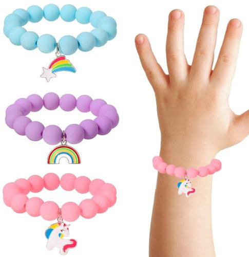 CATOR 3 PCS Bracelet Licorne Arc-en-ciel, Bracelet Enfant Fille Coloré Bijoux Élastique Bracelet Amitié pour Petits Cadeaux Anniversaire Fille Noël Fête Jouet