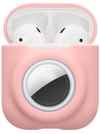 kwmobile Coque Compatible avec Apple Airpods 1 & 2 Coque - Coque pour Écouteurs sans Fil en Silicone avec Support pour AirTag et Mousqueton - Rose Ancien