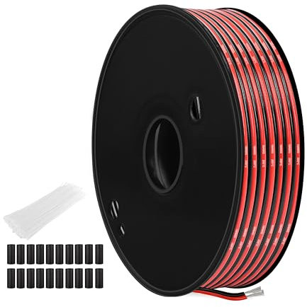 THUN-CT 0,82 mm² (18 AWG) Cavo silicone rosso e nero accoppiato, 25m, flessibile e resistente al calore, filo in rame stagnato, per strisce LED, 12V/24V DC, progetti elettrici e fai-da-te