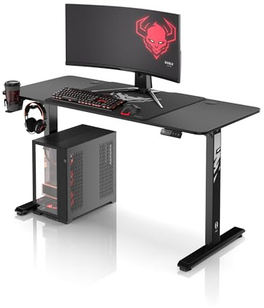 DIABLO Chairs Scrivania regolabile in altezza X-Tensio elettrica sit-stand con funzione di memoria e promemoria IQ Organizer per cavi 140×60 cm Altezza 72-117 cm Portabicchieri e cuffie Nero