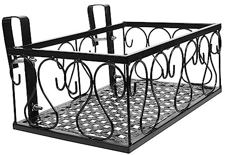 Veemoon Blumentopf Halterung Für Balkon – Rechteckiges Eisen Für Pflanzen - Ideal Zum Hängen Über Geländer - Perfekt Für Garten Terrasse Und Veranda Schwarz