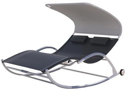 Leco-Outdoor-Schaukelliege Edda – ergonomische Gartenliege mit Sonnendach und Rollen für Zwei Personen - wetterfest - Gestell weiß