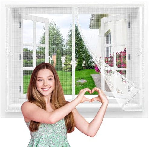 Flycn Zanzariera Magnetica Finestra, 200x135 cm Zanzariere Magnetiche per Porte Finestre Scorrevole con Calamita Anti Zanzare Insetti, Rete Fine Zanzariera Magnetica, Chiusura Automatica Bianco