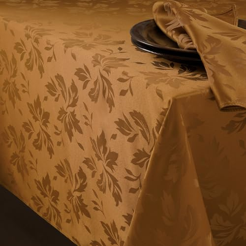 Romanstile Table Cloth Autumn wipeable,Caramel Brown Jacquard Tablecloth,Rectangular 140x200 cm (55x79 inch),Elegant Floral Pattern for Autumn,Thanksgiving,Cozy Dinners,Harvest Festivals,Halloween