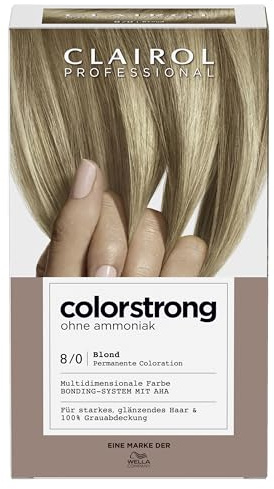 CLAIROL PROFESSIONAL colorstrong dauerhafte, multidimensionale Haarfarbe ohne Ammoniak - mit stärkendem AHA-Bonding-System - 8/0 Blond