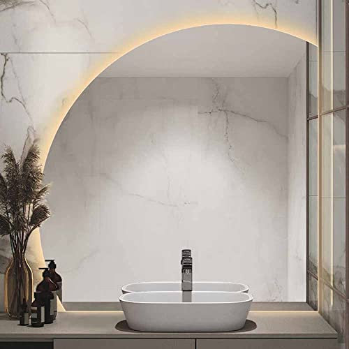 MJMLUCK Specchio da Bagno antiappannamento con Luce LED - Specchio da Parete a Mezzaluna da 36 per Ingresso, retroilluminato (Luce Calda 36_SOTTOTAGLIATO A Destra)