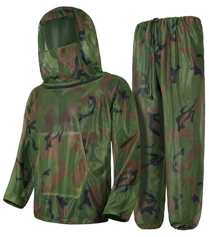 FYRTA Jagdbekleidung Herren Atmungsaktives Mesh-Kapuzenanzüge Tarnanzug Dschungel Camouflage Bionic Design leicht Tarn Kleidung Hose Jacke Set mit Kappen für Jagd