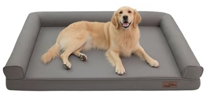 BingoPaw Orthopädisches Haustierbett 120 x 90 cm Hundebett mit Erhöhten Seitenwänden, 10 cm Höhe, Hundesofa für große Hunde, Grau