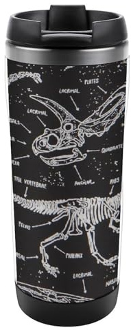 Qjjinxior 13oz/380ml Stainless Steel Insulated Travel Coffee Cup, Jurassic Dinosaurs Travel Mug with Leakproof Lid, Non-Slip Bottom