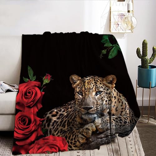 WZXGHE Leoparden decke 130x150,Flauschig Warme Kuscheldecke Leopardenmuster, Als Sofaüberwurf, Tagesdecke, Wohnzimmerdecke
