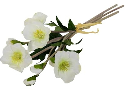Seidenblumen Roß Christrosenbund 36cm weiß GA künstliche Christrose Schneerose Helleborus Nieswurz Blumen Winterblumen Kunstblumen Dekoblumen