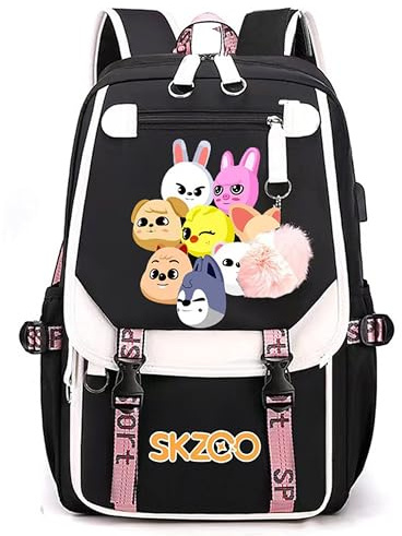 Roffatide Stray Kids Rucksack Laptop-Tasche für Mädchen und Jungen mit USB-Ladeanschluss und Kopfhöreranschluss