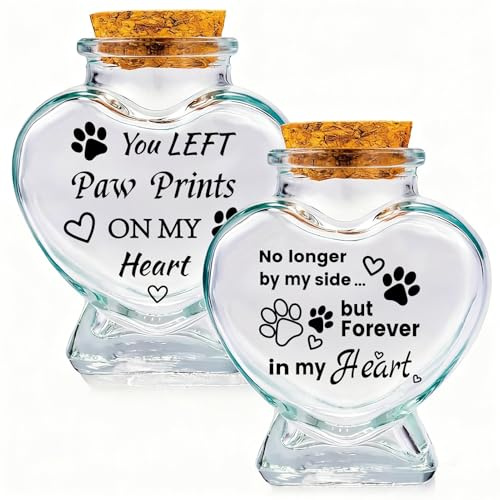 PRESSINART 2Stück 2Stile Hund Gedenkflasche Haustier Haarkollektion Flasche Pfotenabdruck Wörter Muster Herzförmiger Glasbehälter Transparente Flasche Gedenkurne Mit Korken Für Aufbewahrung Hund