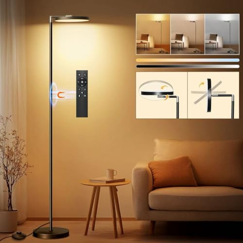 LED Floor Lamp Dimmable 163cm, Standing Lamp with Memory Function, 2700K-6500K Reading Lamp, Uplighter floor lamp with Timer and Remote Control, Standard lamp for Living Room, Bedroom, Office