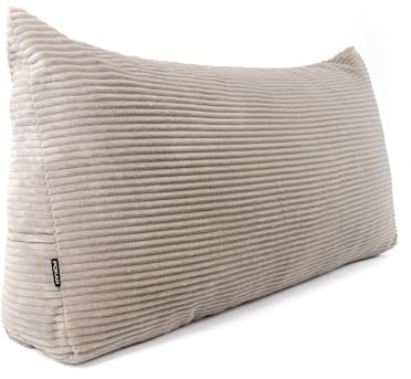 POKAR Rückenkissen | Cord Keilkissen 70x40x20 cm | Lesekissen für Bett und Sofa | Sofakissen für Rückenlehne | Groß Wandkissen Couchkissen mit Seitentaschen | Oeko Tex 100 Zertifiziert | Beige