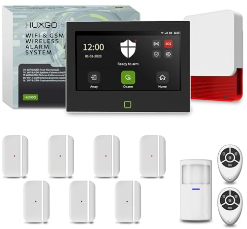HUXGO® HXA700 Kabellose Alarmsystem WiFi + GSM 4G mit aussen Sirene | Alarmanlage Haus mit 1x PIR-Bewegungsmelder, 7X Fensteralarm/Türsensoren | Mit Tuya Smartlife App | Smart Home Security
