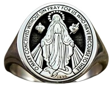 Miraculous Virgin Maria Ring, Marienkönigweihe, Siegel, rosa, religiöse, christliche Geschenke für Damen, Familie für Herren, 925er-Sterlingsilber