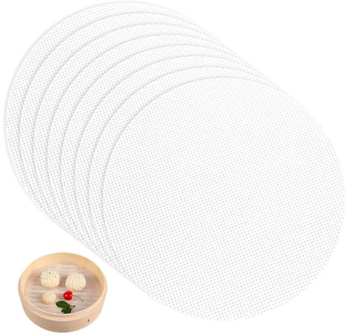 8 Pieces Silicone Steamer Mat 32 cm Silicone Dehydrator Sheets | Non-Stick Mats for Dumplings, Reusable Baking Mat for Fruit Dehydrators, Round Steamer Liners Mesh Pads, White