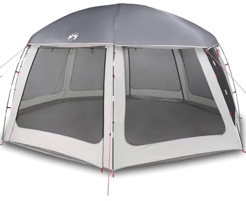 Pool Tent with Removable Fly & Mesh Walls Grey 612x612 cm, Waterproof Polyester with PU Coating, Ground Sheet Included, Good Ventilation & Mosquito Protection, Lightweight