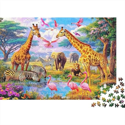 Afrikanische Wildtiere 1000 Teile Puzzle für Erwachsene Papier Wasserstelle Entspannung Familienspaß 38x26cm/1000pcs 38x26cm/1000pcs