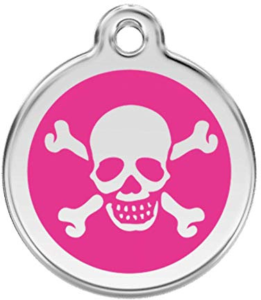 RedDingo enamel pet id tag, large, Scull n Crossbones, Hot Pink