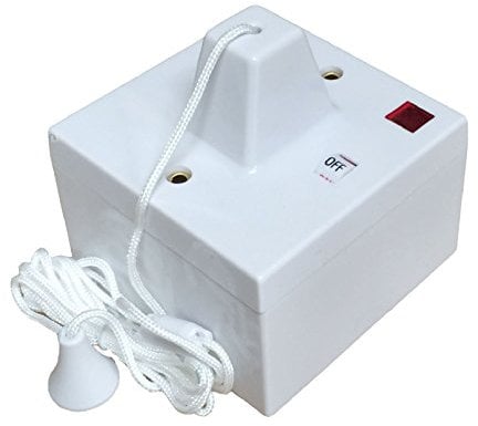 Shower Ceiling Pull Cord Switch & Pattress Box, 45 Amp Double Pole Neon Electric