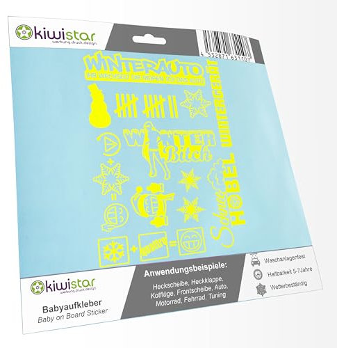 Sticker Bomb Set 06-30x21 cm - DIN A4 - neongelb - Winterauto, Wintergerät, Winterquattro, Schneehobel, Winterbitch, Schneemann...