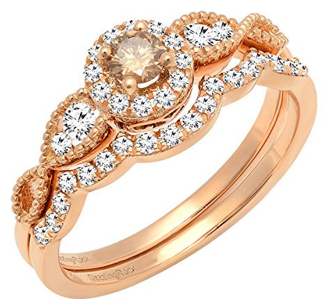 Dazzlingrock Collection 14K 3.5 MM Round Gemstone & White Diamond Ladies Vintage Engagement Ring Set, Rose Gold, 5 UK, White Diamond Rose Gold, White Diamond