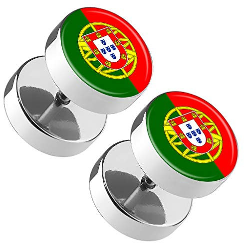 Piercingfaktor Runde Ohrringe Ohrstecker Fake Piercing Ohr Plug Flesh Tunnel Platte Stecker Fussball EM & WM Länder Flagge Fanartikel Portugal