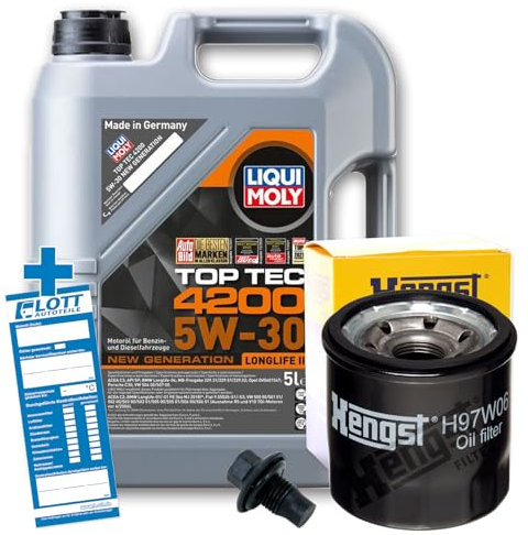 Ölwechsel Set Inspektion 5L Liqui Moly Top Tec 4200 5W-30 Öl Motoröl + HENGST Ölfilter + Öl Ablassschraube Verschlusssschraube