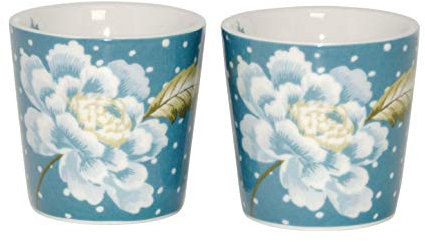 Laura Ashley 2er Set Bunte Eierbecher Eierhalter aus hochwertigem New Bone China Porzellan blau weiß gepunktet mit Blumen Motiv Heritage Collectables Eierständer (Seaspray Uni)