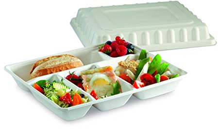 Guillin PR5GN2FV - Vassoio da pranzo in fibra vegetale, 5 scomparti