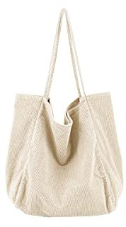 Ulisty Damen Groß Cord Tragetasche Retro Schultertasche Beiläufig Einkaufstasche Mode Handtasche Beige