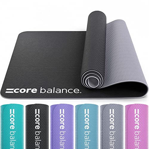 Core Balance TPE Gymnastics & Pilates Mat - Non-Slip Yoga & Fitness Mat, 183cm x 65cm x 0.6cm (Jet Black) with Carry Strap
