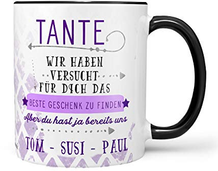Sunnywall Tasse Kaffeebecher Lieblingstasse Geburtstags-Tasse Geschenk-Tasse inkl. gratis Geschenkkarte Das beste Geschenk finden wir (278-tasse schwarz Tante)
