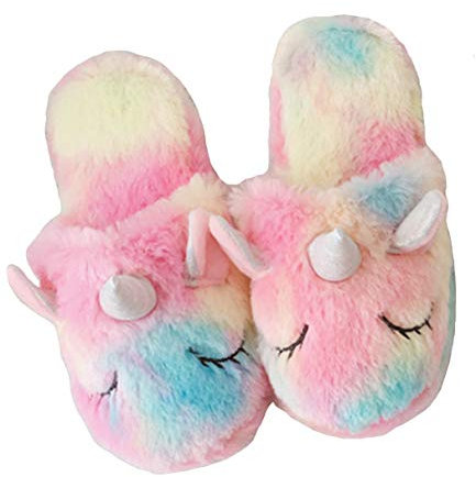 Dressfan Unicorno Carino Peluche Pantofole Animali Ragazze Coperte Soffici con Orecchie Corn Scaldamani Calde Pantofole Camera