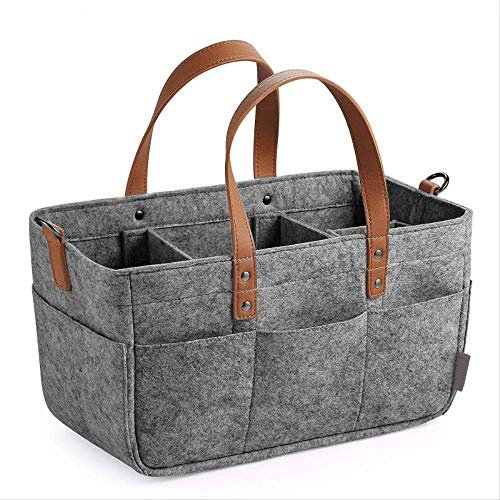 Bolsa De Fieltro Cesta De Fieltro con Asas De Cuero De Imitación Cesta De La Compra Bolsa Decorativa Cesta De Almacenamiento Cesta Decorativa Pañal para Bebé Caddy 33 X 16Cm Gris