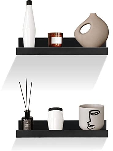 GEEZY Set of 2 Floating Wall Shelves Picture Ledge Display Racks Book Hanging Shelf (Black, 30 x 10 x 5 cm)