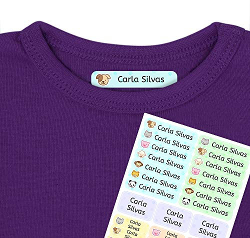 Etiquetas termoadhesivas personalizadas con tu texto | Etiquetas para la ropa, con dibujos de animales y texto personalizado. 40 U. en hoja laminada FUNNY ANIMALS