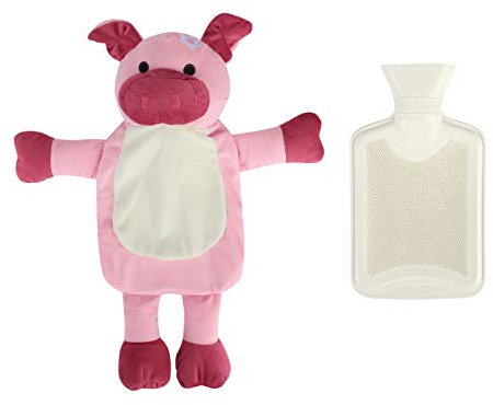 Warm Hot Water Bottle with Plush Soft Cover Animal Hand Warmer Premium Natural Rubber 1 Litre Detachable Pig Hot Water Bag-Helps Provide Warmth and Comfort,Great Gift Ideal for Kid & Adult