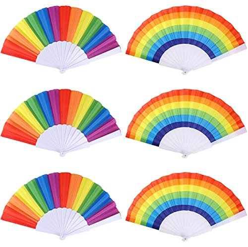 CCCYMM 6 Pcs Rainbow Fans Decorations, Hand Held Folding Fan Rainbow Gay Pride Party Favor Birthday Supplies