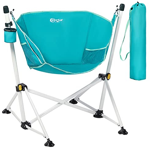PORTAL Hängesessel mit Gestell Outdoor mit Getränkehalter klappbar Hängestuhl für Erwachsene&Kinder 150kg belastbar Faltbarer Schaukelstuhl Camping Stuhl mit Seitentasche Tragetasche Wohn Garten