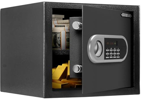 ISLANDSAFE Cassetta di sicurezza per la casa, piccola cassaforte personale, digitale, cassaforte elettronica, con tastiera, per pistola, contanti, gioielli, documenti, hotel, dormitorio, ufficio (0,8