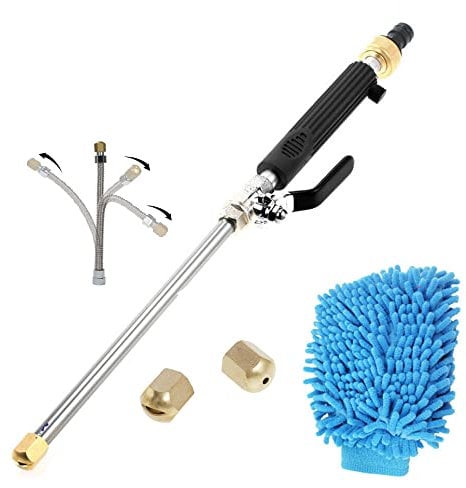 Frunimall High Pressure Power Washer Wand Hydro Jet Washer Gun with 2 Jet Nozzles, Extension Hose, Gloves, Black