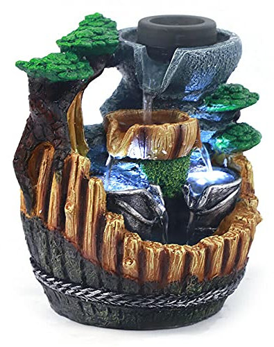 Fontaine d'intérieur LED avec plantes, cascade, bureau, humidificateur d'air, décoration