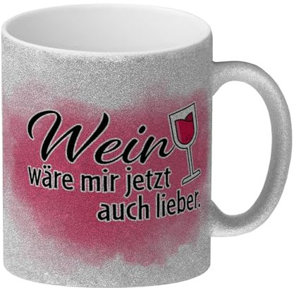 speecheese Wein wäre mir jetzt auch lieber Glitzer-Kaffeebecher Dieser Kaffeebecher eignet sich nicht nur für Tee und Kaffee. Du könntest auch heimlich einen Schluck deines Lieblingsweines