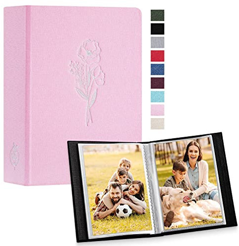 Lanpn Fotoalbum 10x15 100 2 Packungen, Klein Mini Leinen Einstecken Einsteckalbum für Hochformat Fotos Bilder Rosa